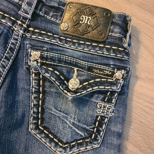 Miss Me Women's Tag 27 Capri Blue Jeans Flap Pockets Super Thick Stitch Y2K